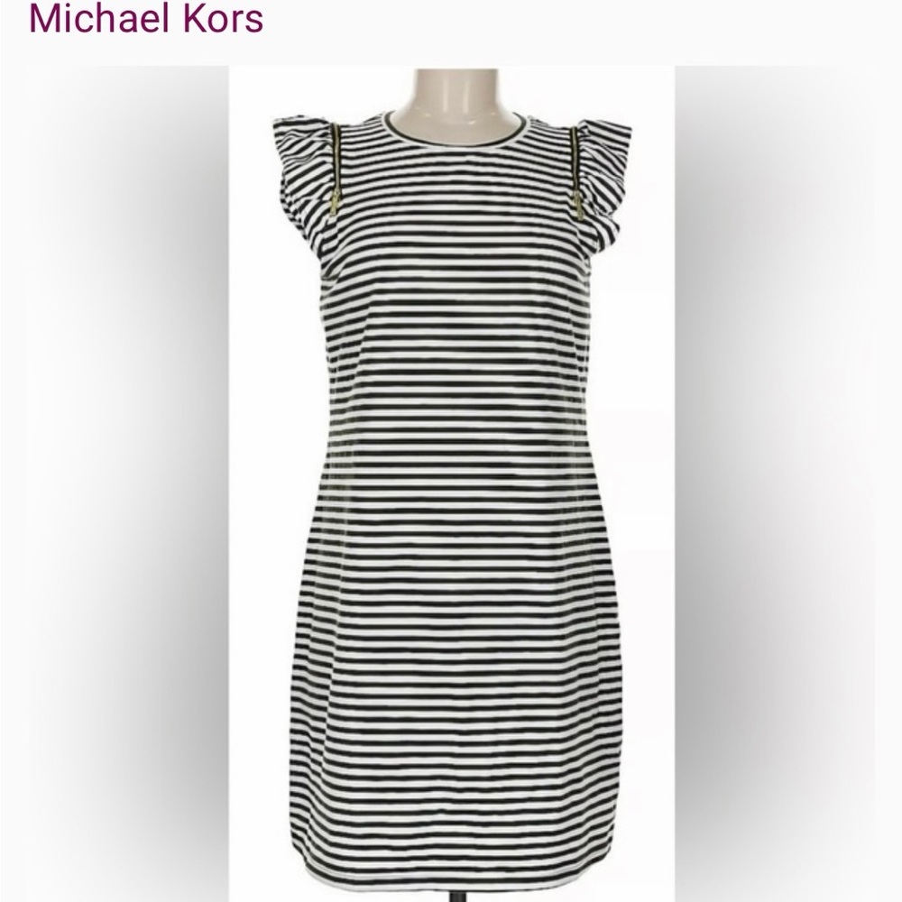 #307 Michael Kors Olive and White Striped Dress In Excellent condition. - Picture 2 of 11